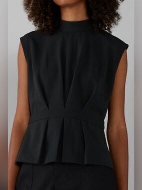 Club Monaco Black Cap-Sleeve Peplum Blouse